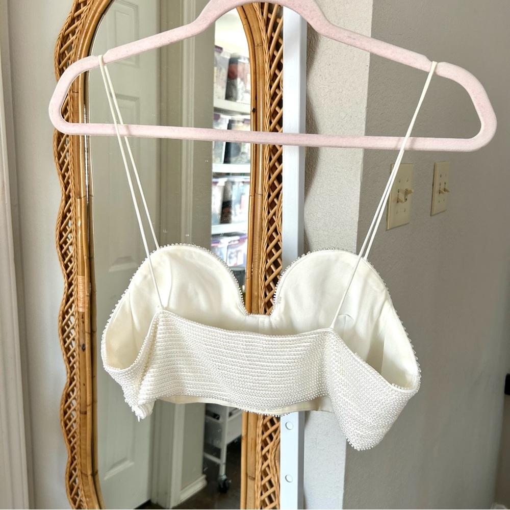 Zara / Oyster White Beaded Crop Top - Picture 9 of 10